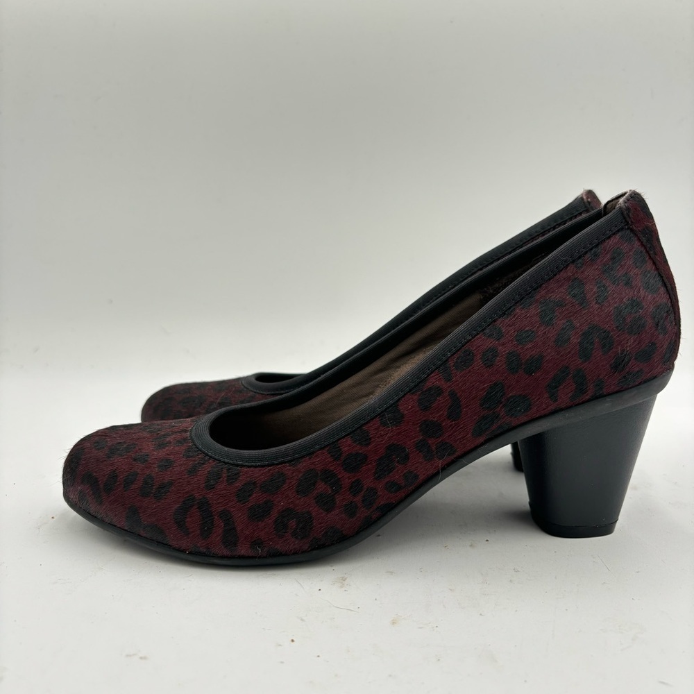 Vionic Women’s 7.5 Calf Hair Burgundy Leopard Cat Print Casual Career Heel